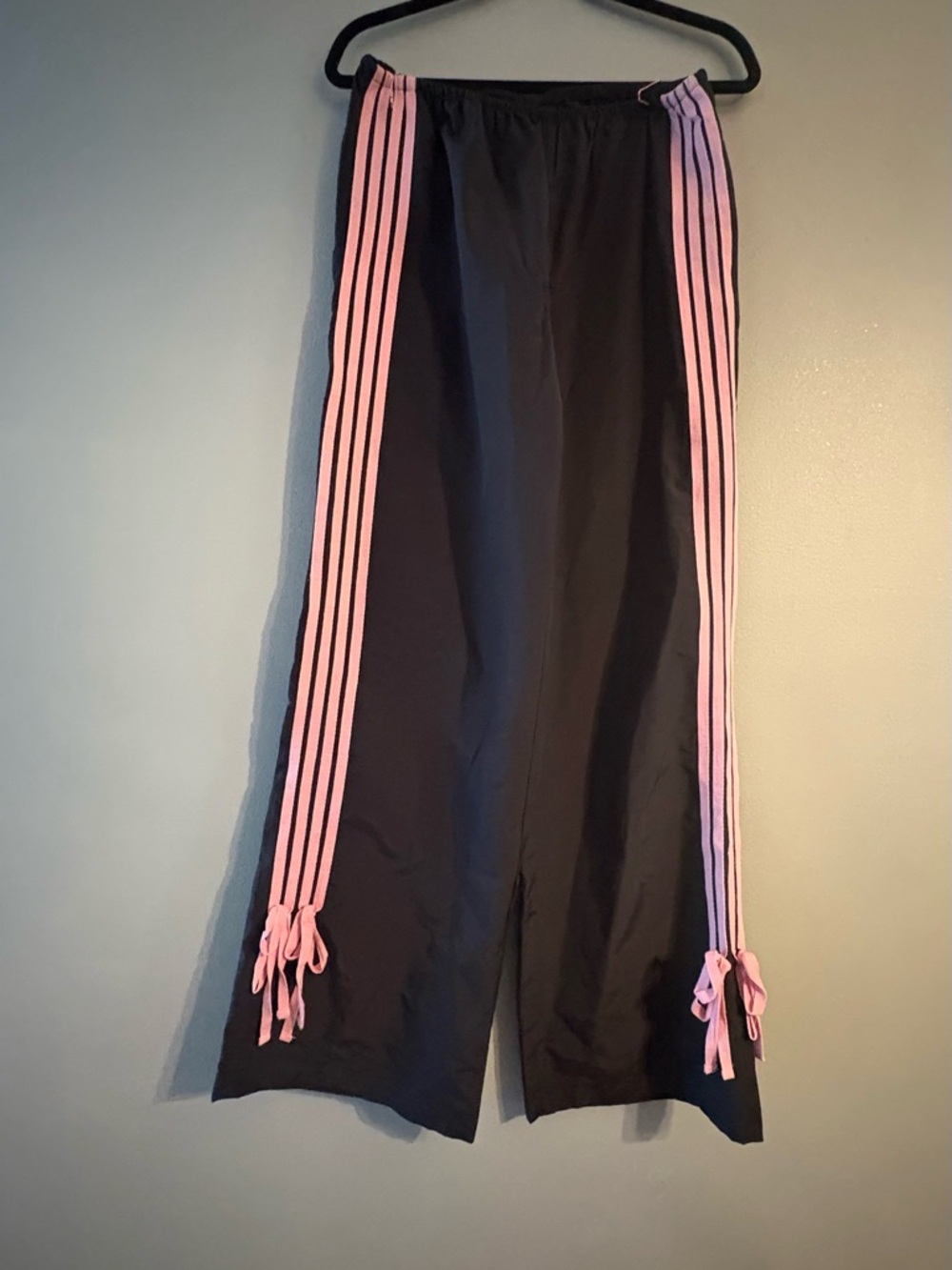 PacSun Black Track Jogger Pants with Pink Side Stripes and Ties Relaxed Fit - Picture 2 of 6